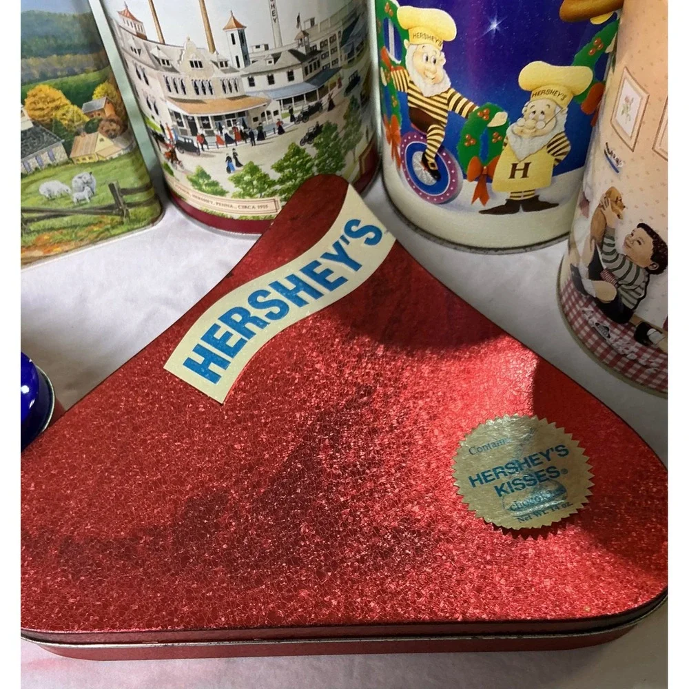 Vintage Hershey's Kisses Tin Canister Lot of 6‎ Holiday Collector Storage Tins